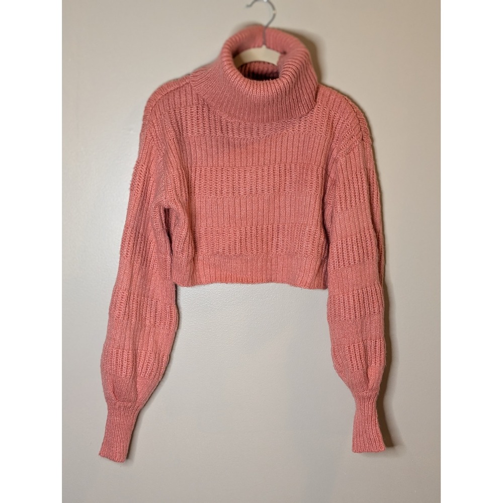 Urban Outfitters Pink Cropped Turtleneck Sweater Balloon Sleeve Knit Small